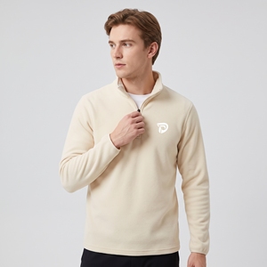 Sudadera de Forro Polar Beige para Hombre Dumela, Cierre de Cremallera de un Cuarto, Corte Regular, Cuello Alto, Transpirable, Informal, para Otoño, con Logotipo Estampado en la Parte Delantera - Product Image 4