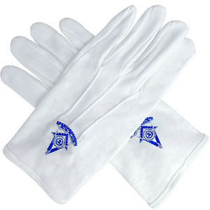Gants maçonniques en coton blanc avec impression par transfert thermique du symbole bleu, longueur poignet, respirants, usage quotidien, printemps automne, style uni - Product Image 4