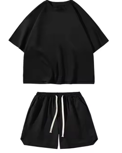 Summer Sports and Short Sleeved Shorts Set Cotton T-<b>Shirt</b> Oversized With Black Breathable Short Full Set - Product Image 4