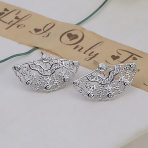Women's S925 Silver <b>Fine</b> <b>Jewelry</b> <b>Sets</b> DIY Accessory Fan-Shape Earring Necklace Pendant Collarbone Chain Tire Hair Pearl Hollow - Product Image 3