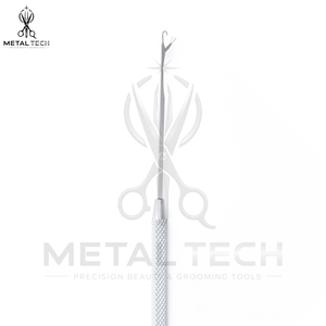 Outil professionnel en acier inoxydable couleur argent pour extensions capillaires, crochet à loquet avec poignée texturée, aiguille de tirage pour micro-anneaux - Product Image 6