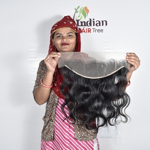 Cheveux humains indiens Remy de qualité supérieure 100% naturels, frontale ondulée, double trame machine, soyeuse, Deep Wave, aspect naturel, prix de gros - Product Image 5