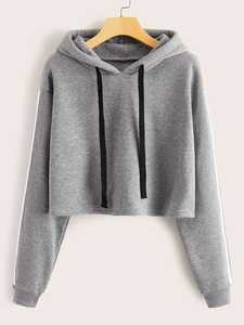 <b>Women</b> <b>Khaki</b> Hooded Sweatshirt Long Sleeve Solid Color Casual Knitted Breathable Summer Wear 100% Cotton Lined Front Sequined - Product Image 5
