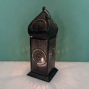 Artisan Design <b>Black</b> Finish Etched Iron Home Decorative <b>Lantern</b> From Uttar Pradesh - Product Image 6