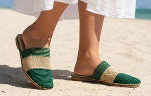 Pantoufles en raphia vert faites à la main, sandales d'été marocaines - Product Image 2