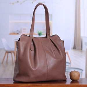 Bolso Tote Casual de Cuero Genuino Marrón para Mujer, con Cierre de Cremallera, Impermeable, Portátil, de Hombro - Product Image 1