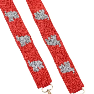 Red Beaded <b>Strap</b> With Silver Elephant Pattern Fashionable Bag Accessory - Product Image 1