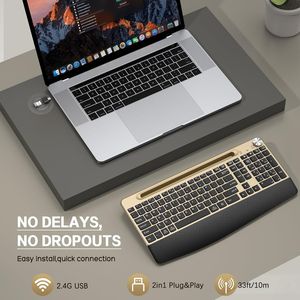 Teclado Inalámbrico Ergonómico de Tamaño Completo con Reposamuñecas de Perfil Bajo, Diseño Silencioso, Soporte para Teléfono/Tableta, Compatible con Windows y Mac OS - Product Image 2