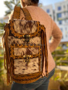 Animal Fur Cowhide Leather <b>Backpack</b> Handmade College Student <b>Backpack</b> Stylish <b>Backpack</b> - Product Image 6