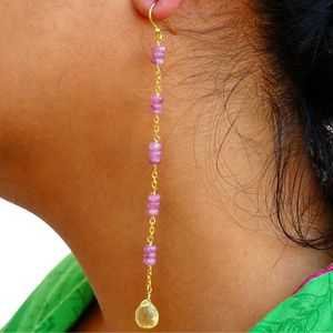 Boucles d'oreilles plaquées or avec perles d'améthyste et cristal en forme de goutte d'eau pour femmes, bijoux de fête de style bohème - Product Image 6