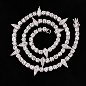 Mens Moissanite 925 Silver Tennis Chain Necklace Iced Arrow Spike <b>Links</b> Luxury Statement <b>Jewellery</b> Fashion Cuban Style Chain - Product Image 4