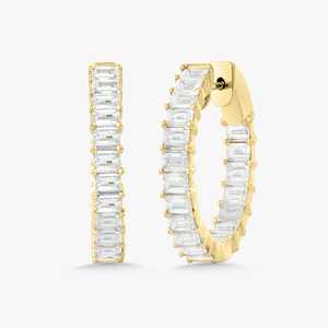 Diamond Huggie <b>Earrings</b> Large Emerald Cut Lab Grown 18.5 mm Modern Double Sided Luxury <b>Hinged</b> <b>Hoops</b> Wholesale 14K 18k Solid Gold - Product Image 5