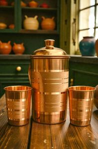 Copper jug <b>set</b> with eco reusable sustainable design water serving metal <b>set</b> with glasses durable reusable kitchen dining drinkwa - Product Image 5