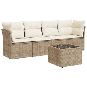Ensemble de canapé de jardin en rotin PE beige avec mobilier d'extérieur durable en acier enduit de poudre et verre trempé - Product Image 2