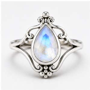 Rainbow <b>Moonstone</b> Silver Ring Rainbow Gemstone Statement Ring Sterling Silver Teardrop Ring <b>Moonstone</b> <b>Jewelry</b> - Product Image 1