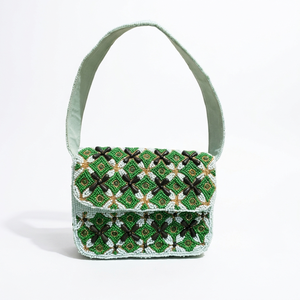 Handmade Palm Leaf Botanical Beaded Shoulder Bag Women <b>Green</b> Flap Evening <b>Clutch</b> Underarm Handbag Purse - Product Image 5