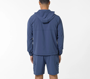Men's Navy Hooded Tracksuit Set Quick Dry Sporty Shorts <b>Jacket</b> Full Sleeve Zipper Fly Lightweight Polyester Spring Wear - Product Image 5