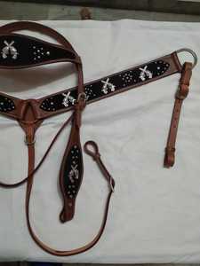 Tachuela de caballo decorativa trenzada a mano más vendida hecha de cuero genuino Western Headstall y Breastplate - Product Image 2