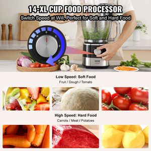Robot da cucina elettrico professionale da 14 tazze 600 watt lama in acciaio inossidabile facile montaggio e pulizia tritatutto per verdure nere impastare - Product Image 2