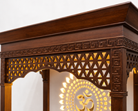 Temple domestique moderne de luxe en bois massif pour Diwali, avec base en marbre, design Om rétroéclairé par LED, étanche, fait main, en bois, pour la Pooja