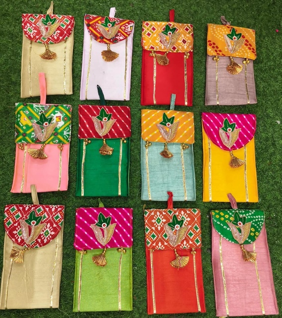 Handcrafted Traditional Indian Ethnic Potli Style Vibrant Silk Shagun Envelopes and Mobile Pouches for Weddings and Festivals