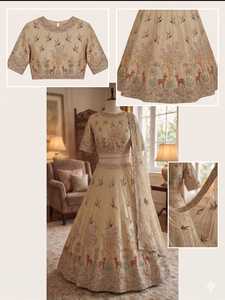 Conjunto de Lehenga Choli Dupatta Elegante con Estampado Digital, Diseño Floral de Aves y Ciervos, Mezcla de Seda, Traje de Fiesta de Boda para Mujer - Product Image 6