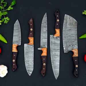 Juego de Cuchillos de Cocina Profesionales de 5 Piezas de Acero de Damasco Hechos a Mano con Bolsa de Cuero, OEM, OBM, Venta al por Mayor, Uso en Cocina, Ecológico - Product Image 2