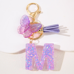 Best-selling Handcrafted Resin Butterfly Tassel Alphabet Pendant Keychain Light Luxury Traditional Design Personalized Bag Charm - Product Image 5