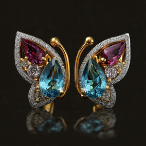 Statement Butterfly Blue Topaz Hydro Pear Earrings with CZ 925 <b>Sterling</b> <b>Silver</b> 18K Gold Plated Fashion Jewelry - Product Image 1