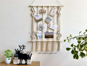 Soporte de fotos de macramé bohemio, decoración de pared colgante, marco de cuerda de algodón, exhibición personalizada para el hogar - Product Image 4