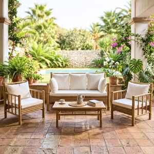 Ensemble de canapés d'extérieur en bambou naturel avec table et chaises, fabricant de meubles de jardin et de patio durables - Product Image 1