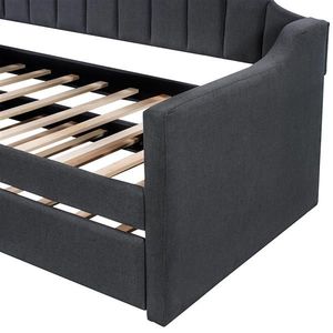 Black Upholstered Twin Daybed with Trundle Comfortable Bed Furniture - Product Image 6