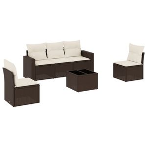 Conjunto de Sofá de Jardín de Ratán PE Marrón y Crema con Patas Ajustables Grandes, Muebles de Exterior Cómodos y Elegantes - Product Image 2