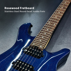 Guitarra eléctrica Blue Sparkle ST de 6 cuerdas con pastillas H-H, puente de trémolo simple, diapasón de palisandro, personalizada - Product Image 4