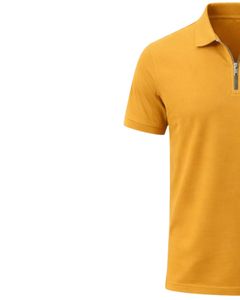 เสื้อโปโลผู้ชายสีเหลืองมัสตาร์ด ผ้าฝ้าย คอปกซิปครึ่งตัว ทรงเข้ารูป แขนสั้น สวมใส่สบายๆ ในฤดูร้อน ผู้ผลิต OEM จำหน่ายส่ง - Product Image 3