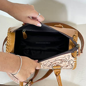 Ensemble de bagages 3 pièces en cuir véritable floral fait main 2026, sac de voyage vintage et sac bandoulière assorti pour femme - Product Image 6