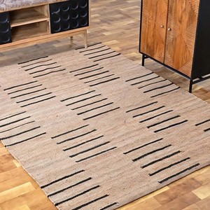 Solid Beige Black Striped Jute Area <b>Rug</b> Handwoven Neutral <b>Boho</b> Farmhouse Carpet Woven Living Room Bedroom Entryway Floor Decor - Product Image 3