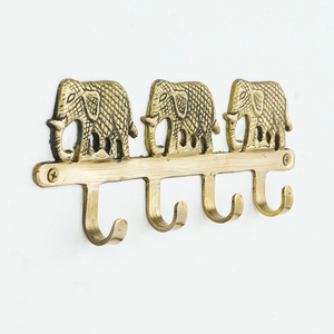 Wholesale Golden Brass Elephant <b>Wall</b> <b>Hook</b> 4 Peg <b>Hook</b> Handmade Brass Animal Pattern Clothing Hanger <b>Wall</b> Mounted <b>Hooks</b> - Product Image 1