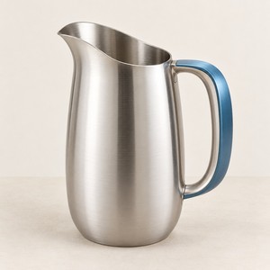 <b>Stainless</b> <b>Steel</b> Water <b>Jug</b> Pitcher with Blue Handle Metal Water Pitcher Restaurant and Hotel - Product Image 1