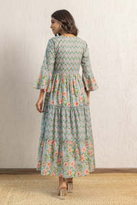 Robe longue à imprimé floral, col en V, coupe trapèze, manches lanternes, style bohème, tissu tissé respirant, robe décontractée de printemps pour femme - Product Image 4
