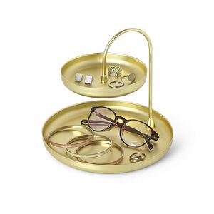Présentoir à bijoux en métal à 2 niveaux doré, support de rangement pour vanité, porte-bagues et bracelets pour la décoration intérieure - Product Image 5