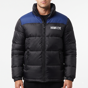 Men Two Tone Polyester Puffer Jacket Stand Collar Quilted Full Zip Warm Padded <b>Coat</b> With Zip Pockets Wholesale Manufacturer - Product Image 4