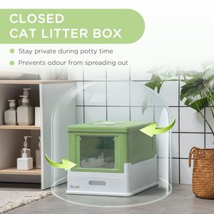 Fully Enclosed <b>Cat</b> Litter <b>Box</b> with Front Entry & Top Exit Yellowish Green Color - Product Image 6