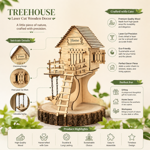 Handcrafted Wooden Treehouse Miniature Decor |Laser Cut Wooden Tree House Model with Swing for Home Office <b>Desk</b> Shelf Decoration - Product Image 4