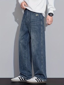 Jeans de Pierna Ancha de Corte Relajado Vintage para Hombre |   Pantalones Vaqueros Clásicos de Pierna Recta y Corte Holgado |   Ropa Urbana Ligera de Algodón Azul Retro - Product Image 3
