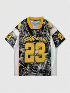 Maillot de football américain camouflage streetwear, t-shirt oversize en polyester style équipe sportive, maillot personnalisé par sublimation - Product Image 3