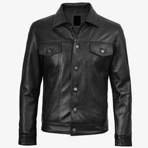 Chaqueta de Cuero Vacuno Genuino Vintage para Hombre, Negra, con Cuello Alto, Transpirable, Resistente al Viento, con Cierre, de Alta Calidad, Tallas Personalizadas, con Logotipo - Product Image 4