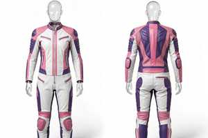 <b>Men's</b> Full Sleeve White Pink <b>Purple</b> Color Blocked PU Motorcycle Racing <b>Suit</b> Windproof All Seasons Wear - Product Image 2