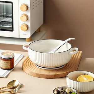 Nordic Ceramic Dinnerware Set With Black Stripe Vertical Pattern Round Minimalist Design Dishwasher Safe - Product Image 5
