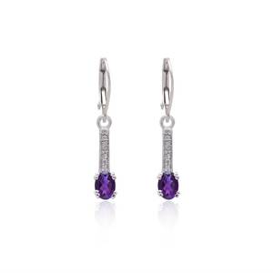 Purple Amethyst Natural Stone Oval Cut Long Drop <b>Earrings</b> 925 Sterling Silver Certified Trendy Birthday Gift for Women - Product Image 3